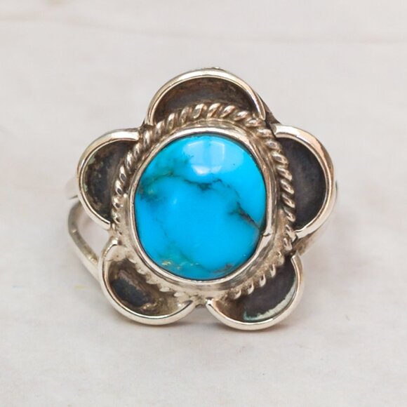 Sterling Turquoise “Petal” Ring — Size 7.25 (Southwestern) - Picture 1 of 12